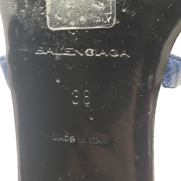 Balenciaga Dark Blue Leather Sandals Size 38 US 7.5 Ankle Strap Studded Flats - Picture 10 of 11